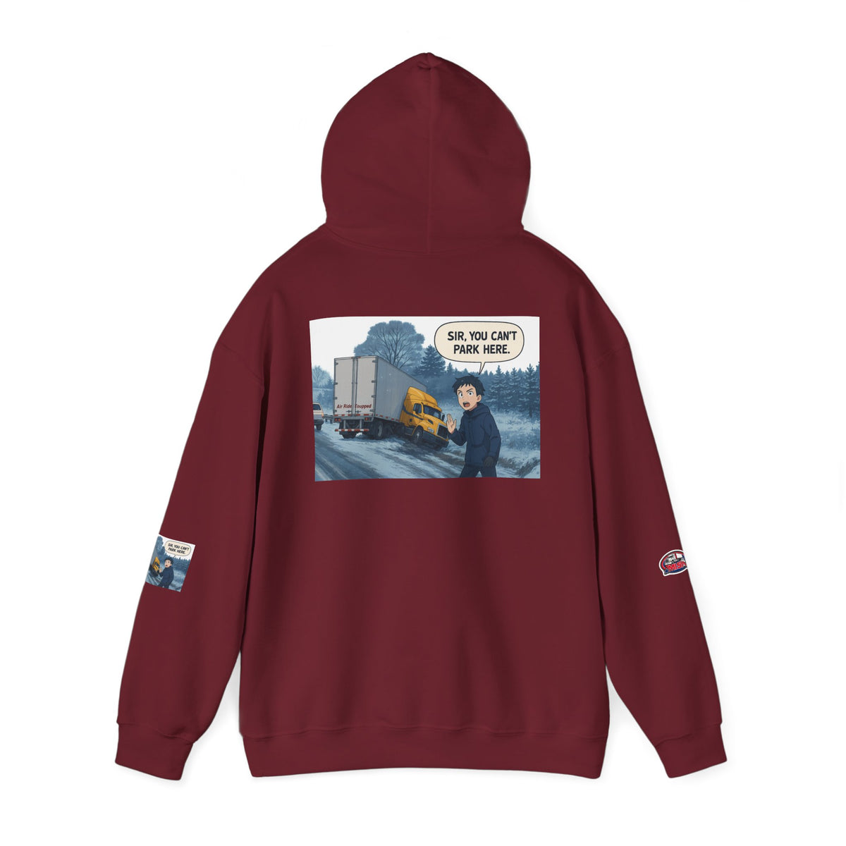 Unisex Ash Heavy Blend Hoodie by Printify with humorous "You Can't Park Here" design, featuring a comfortable hooded sweatshirt.