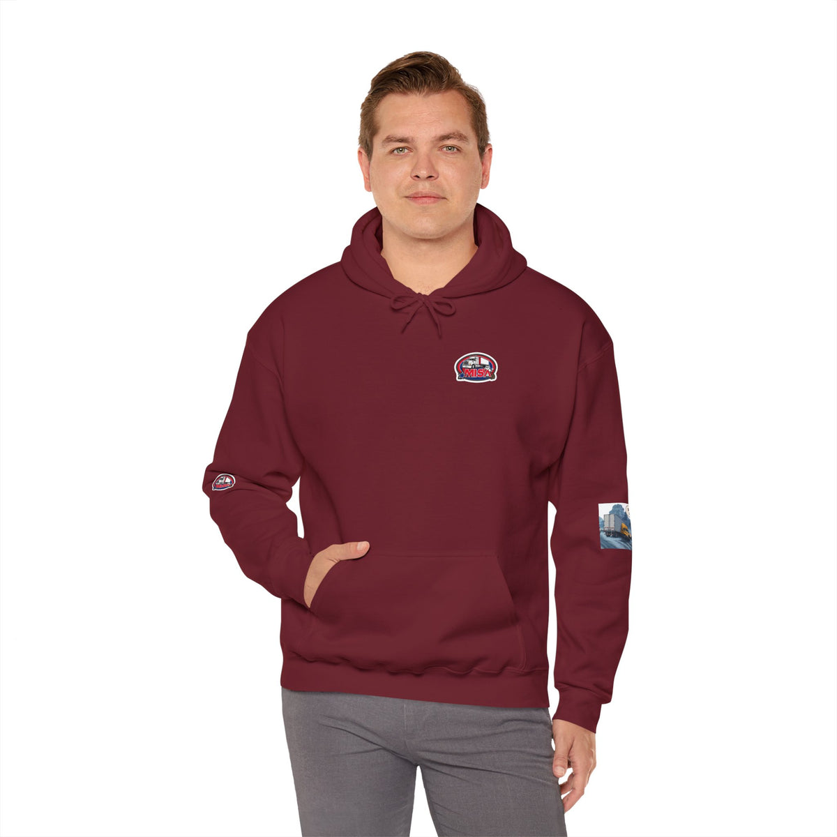 Unisex Ash Heavy Blend hoodie with humorous "You Can't Park Here" design by Printify, featuring a hooded sweatshirt style.