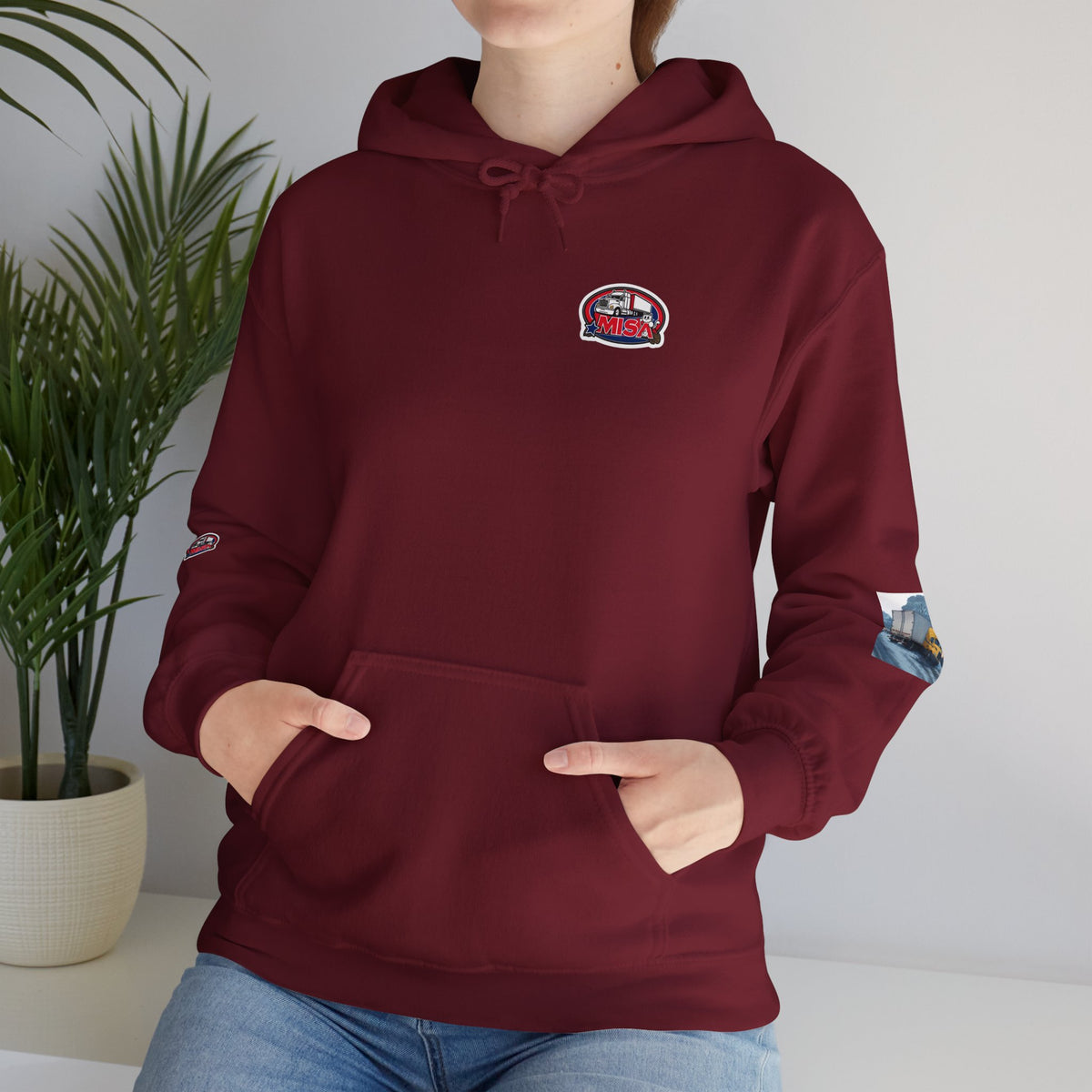 Funny unisex heavy blend hoodie with "You Can't Park Here" design by Printify, featuring a casual gray hooded sweatshirt.