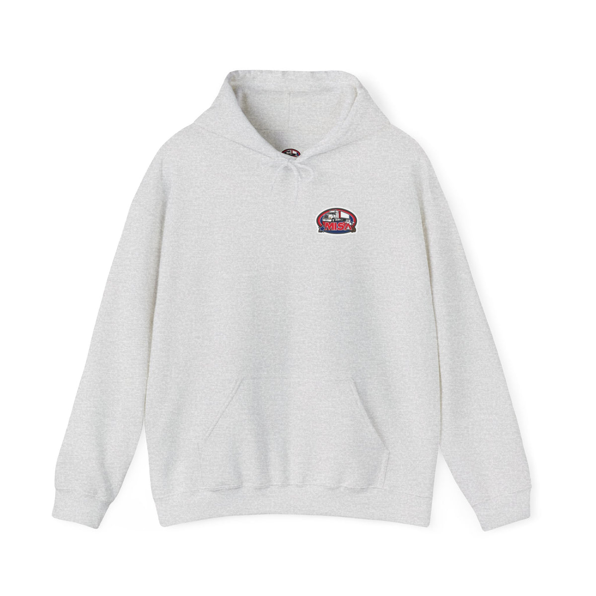 Unisex Heavy Blend™ Hoodie by Printify featuring vintage Misa design in ash color, with a hood and comfortable fit.