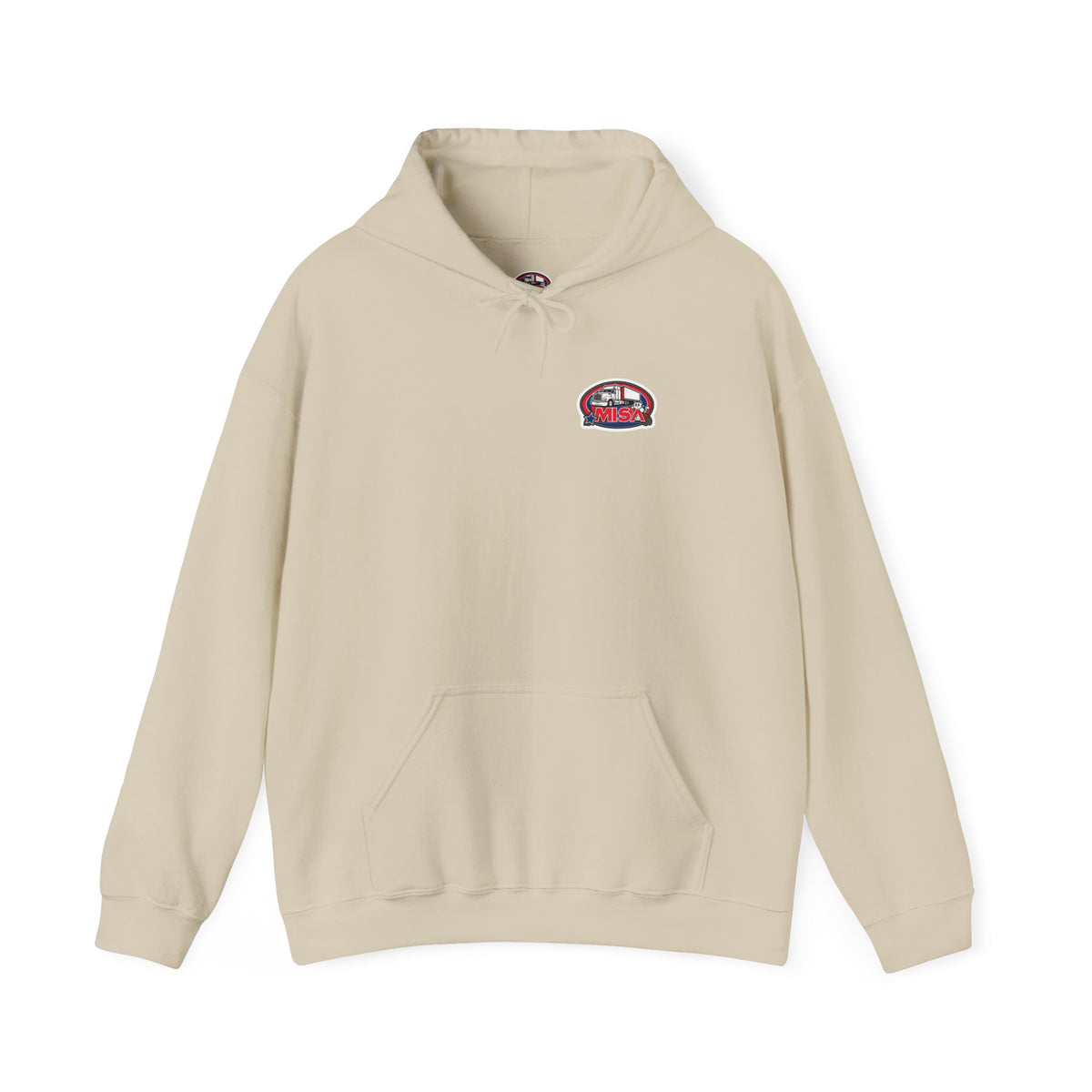 Unisex Heavy Blend™ Hoodie by Printify featuring vintage Misa design in ash gray, showcasing a front view with hood and printed logo.