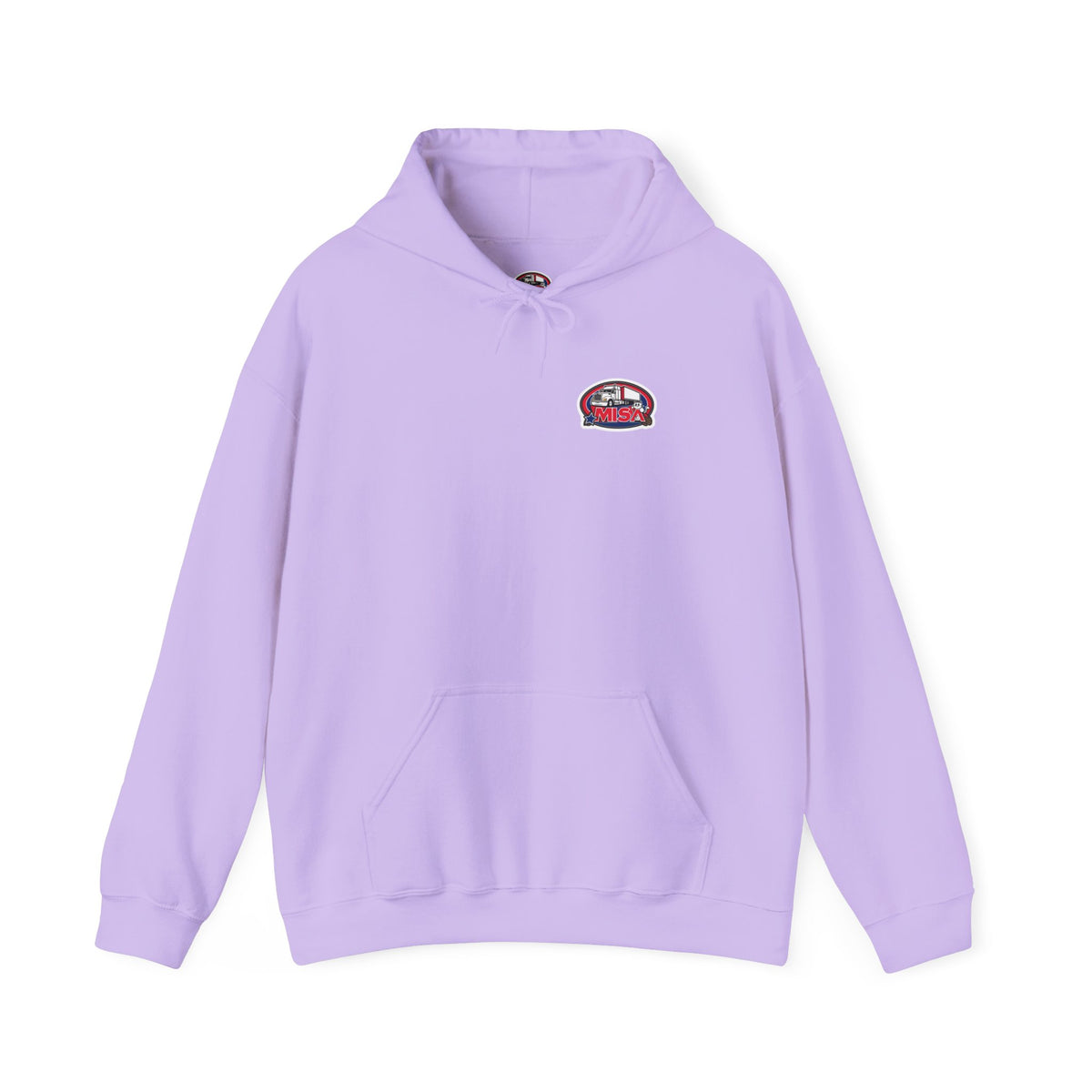 Unisex heavy blend hoodie with vintage 'Misa' design, featuring a hood, front pocket, and comfortable fit in ash color.
