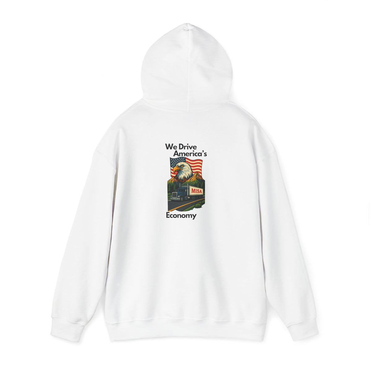 Unisex Heavy Blend™ Hoodie by Printify featuring a vintage 'Misa' design, displayed on a light ash-colored fabric.