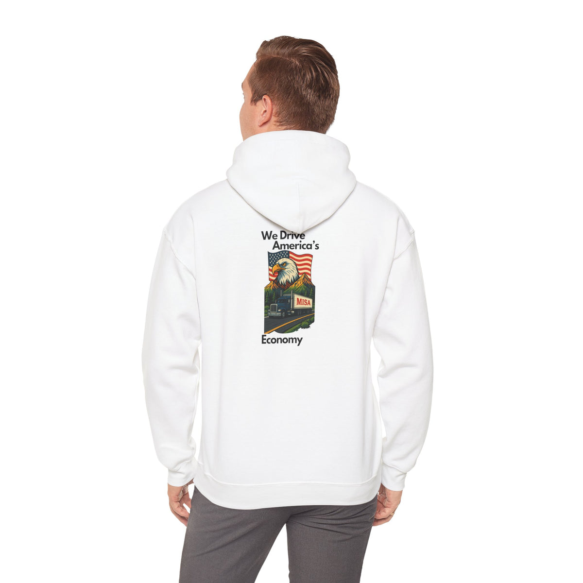 Unisex Heavy Blend™ Hoodie by Printify featuring vintage Misa design in ash color, showcasing a comfortable, stylish hooded sweatshirt.