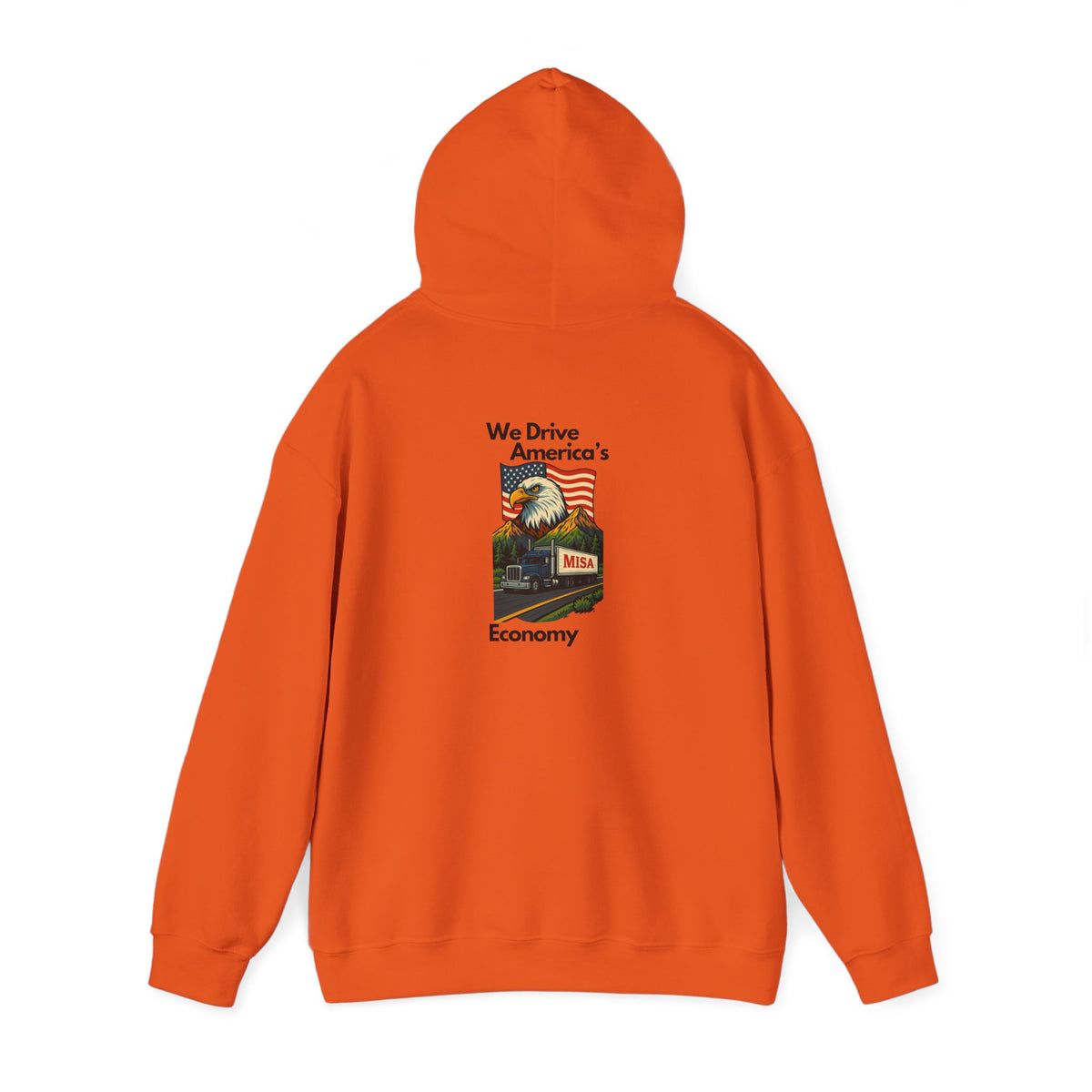 Unisex Heavy Blend™ Hoodie by Printify featuring a vintage Misa design in ash color, showing the front view with hood and logo.