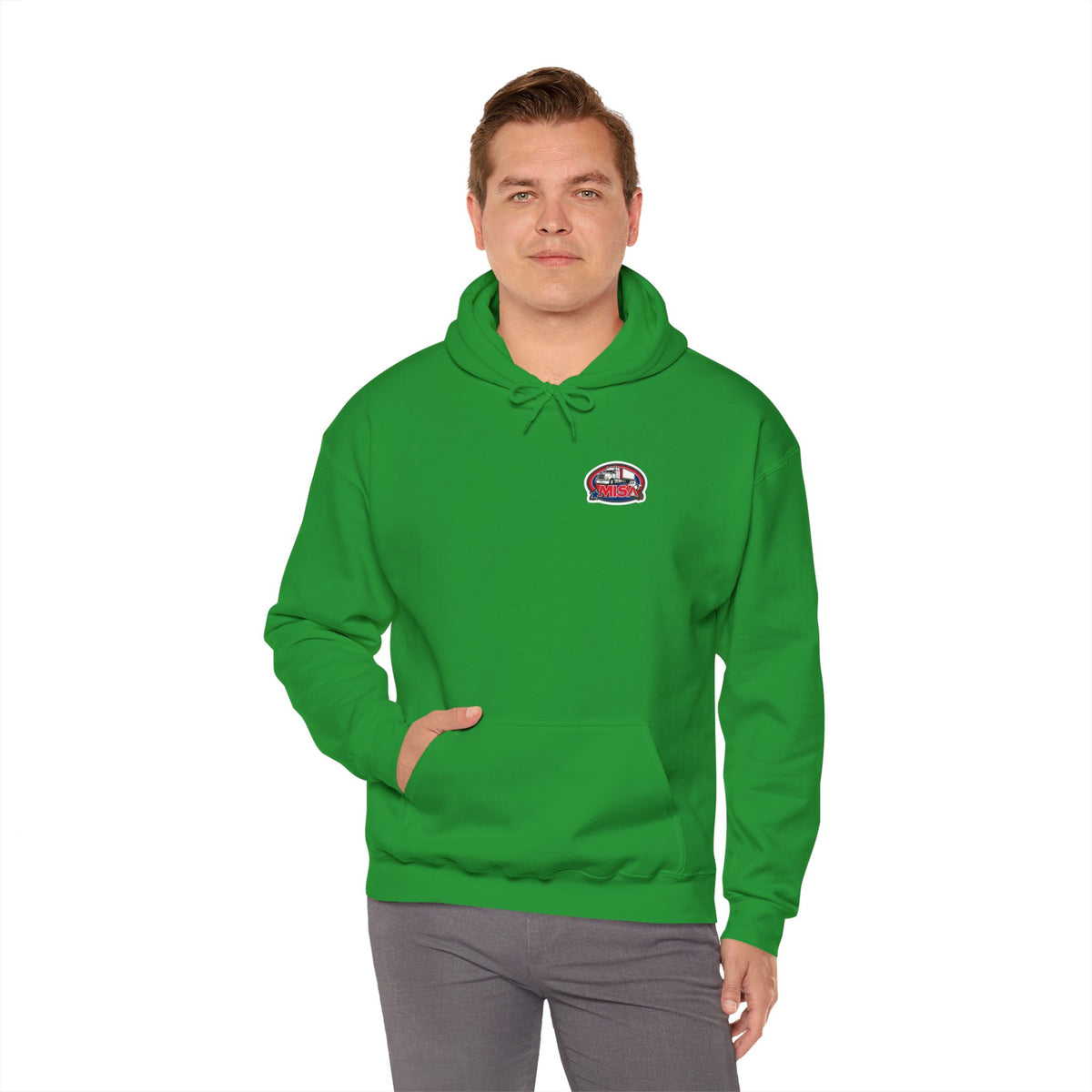 Unisex Heavy Blend™ Hoodie by Printify featuring vintage Misa design in ash color, comfortable and stylish for everyday wear.