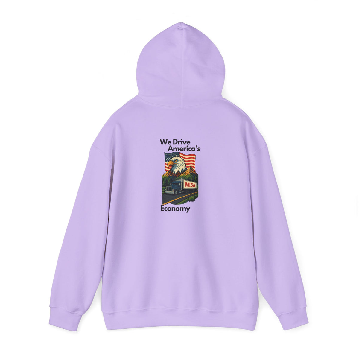 Unisex Heavy Blend™ Hoodie with 'Misa' vintage design in ash color, featuring a hood, front pocket, and comfortable fit.
