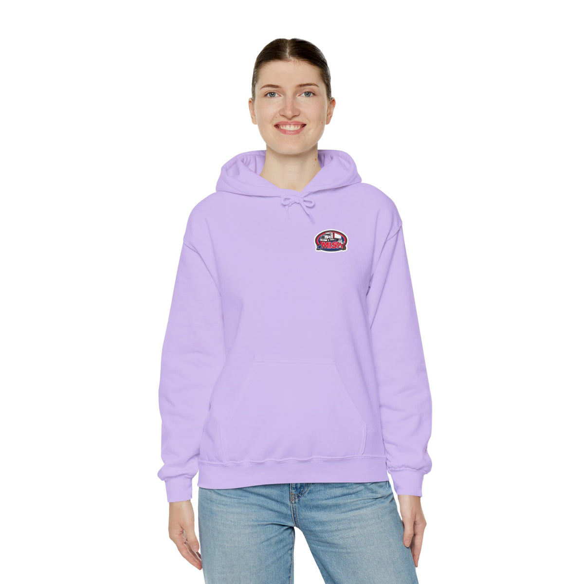 Unisex Heavy Blend™ Hoodie by Printify featuring a vintage 'Misa' design in ash color, casual and comfortable for everyday wear.