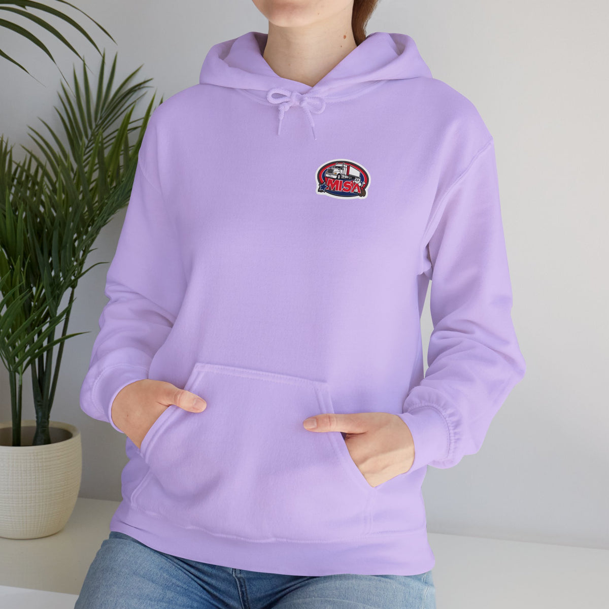 Unisex Heavy Blend™ Hoodie by Printify featuring a vintage Misa design in ash color, displayed on a plain background.