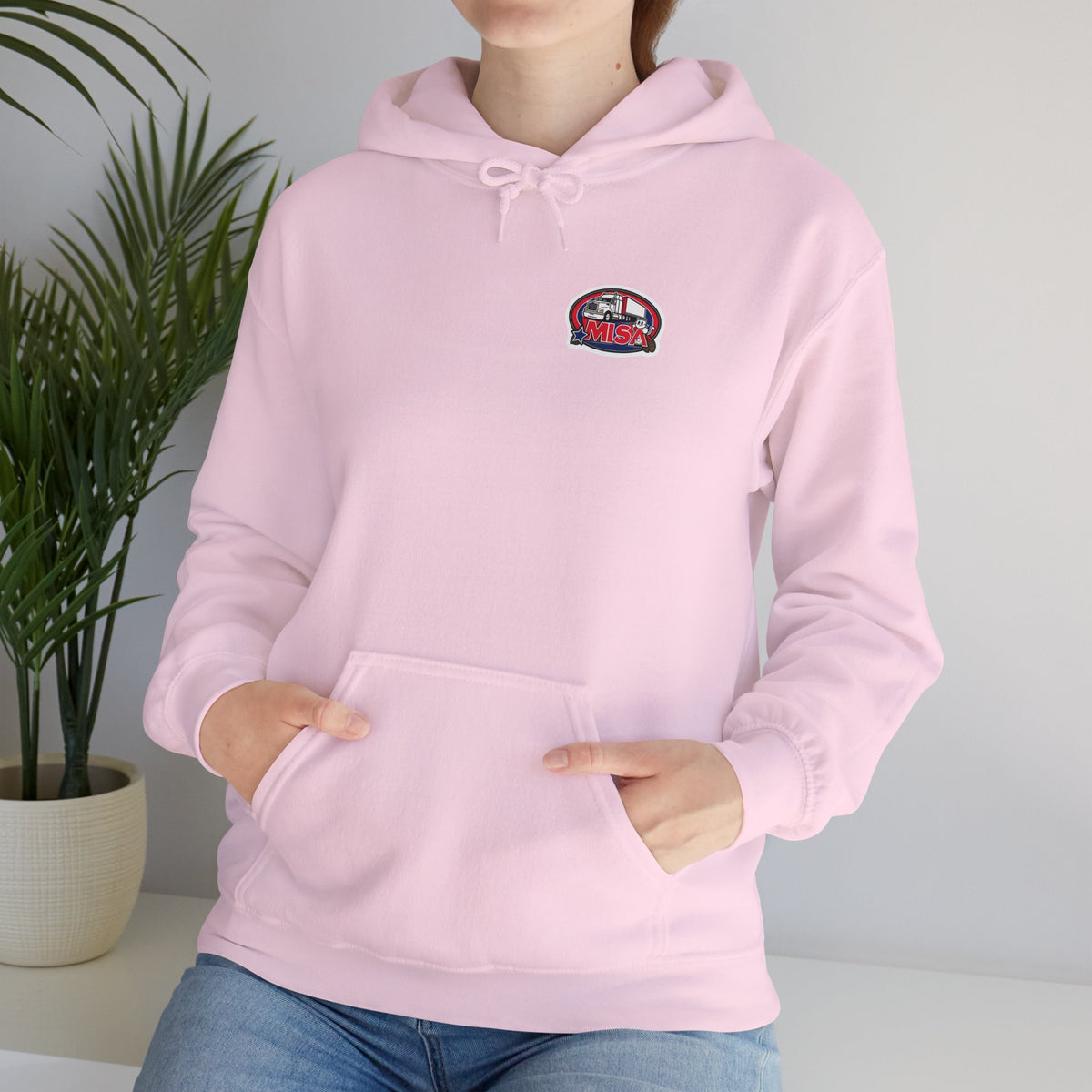 Unisex Heavy Blend™ Hoodie by Printify featuring a vintage Misa design in ash gray, showcasing a comfortable, casual style.
