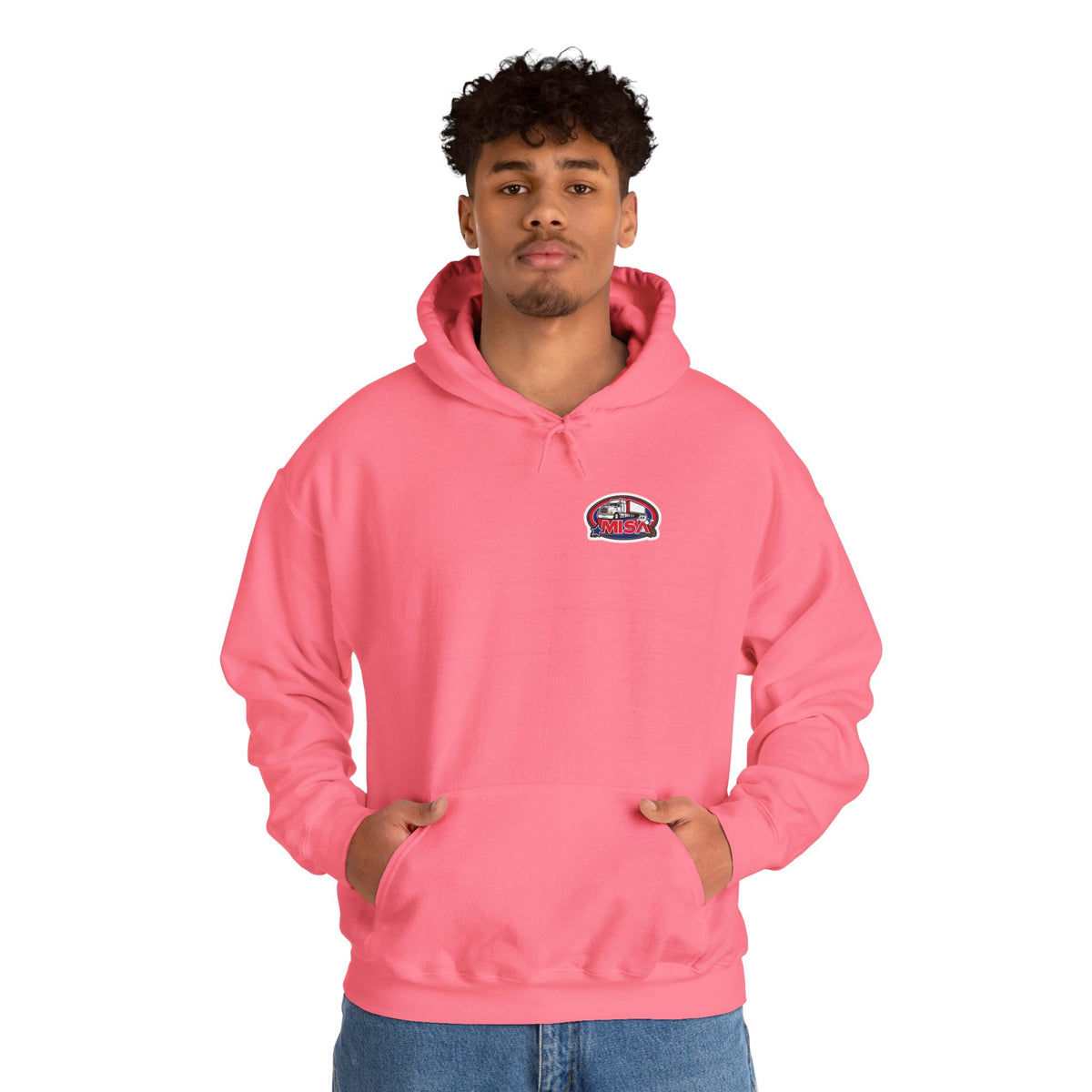 Unisex Heavy Blend™ Hoodie by Printify featuring the Misa vintage design, showing the hood, front graphic, and comfortable fit.