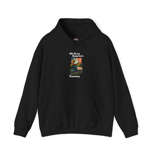 Unisex Vintage Flag Hoodie by Printify featuring a classic flag design on a dark heather heavy blend sweatshirt.