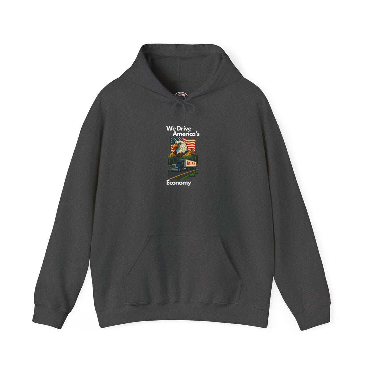 Unisex vintage flag hoodie by Printify featuring a bold, iconic design on a dark heather heavy blend sweatshirt.