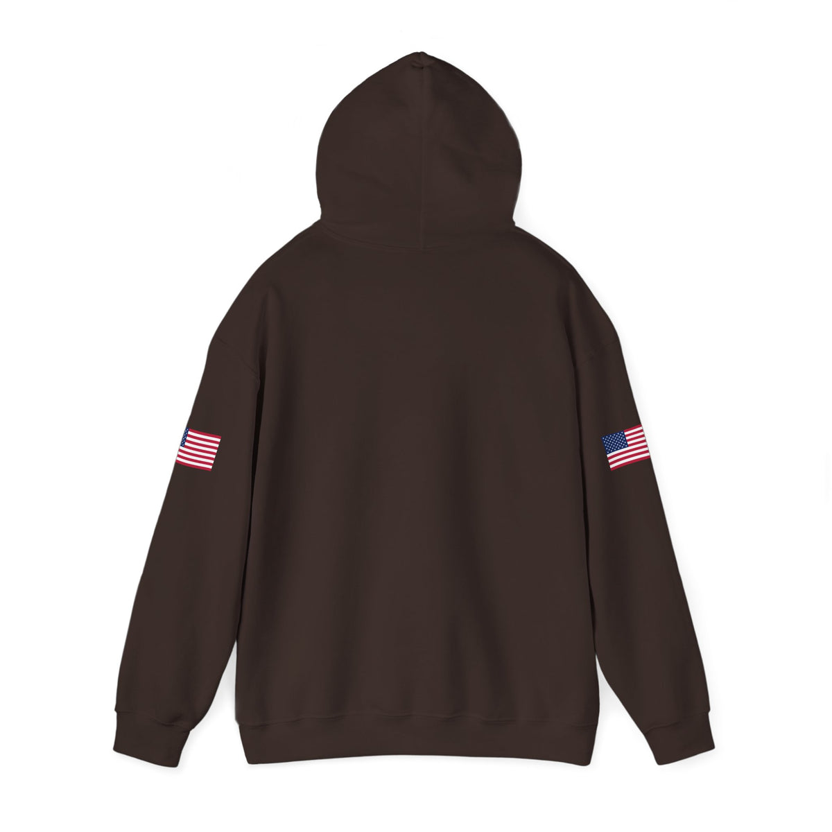 Dark heather hoodie with "Make Trucking Great Again" print, American flag sleeves, featuring a semi-truck graphic on the front.