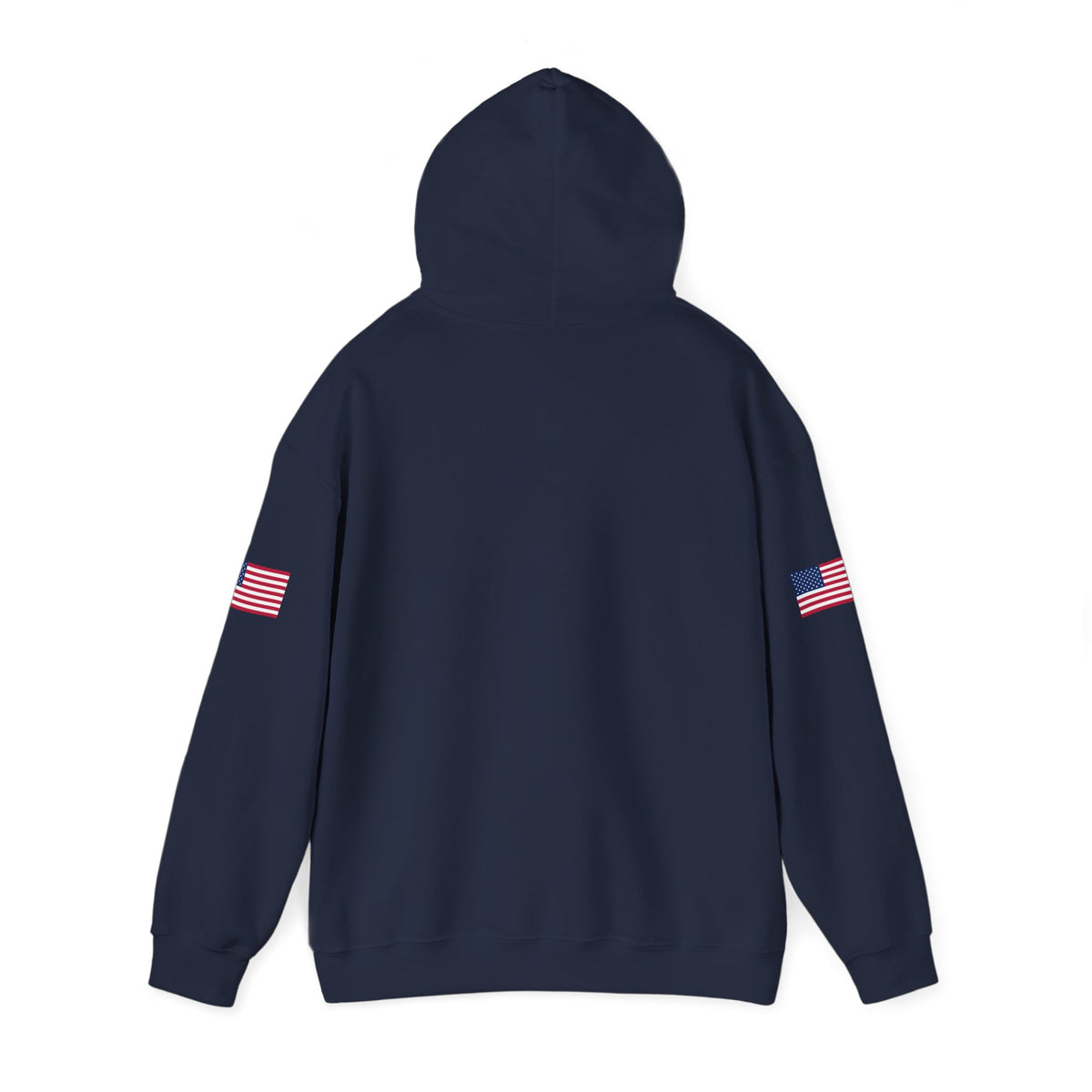 Dark heather hoodie with American flag sleeves featuring a trucker semi-truck graphic, designed for trucking enthusiasts.
