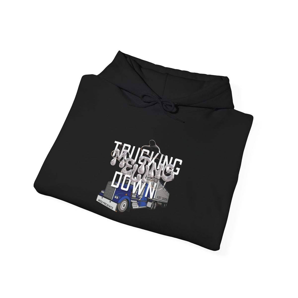 Dark heather trucking meltdown hoodie for truckers and freight brokers, featuring bold printed design on comfortable hoodie.