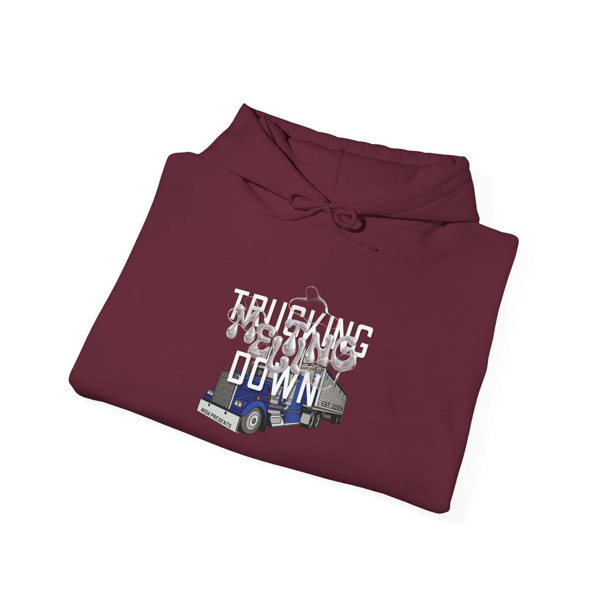 Dark heather trucking meltdown hoodie for truckers and freight brokers, featuring bold print on a comfortable hoodie.