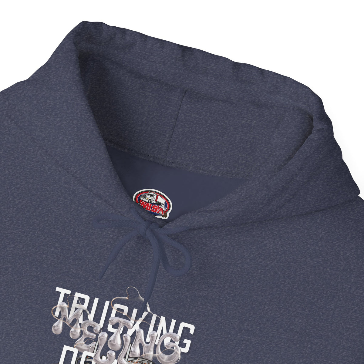 Dark heather trucking meltdown hoodie for truckers and freight brokers, featuring printed design on cozy hoodie fabric.