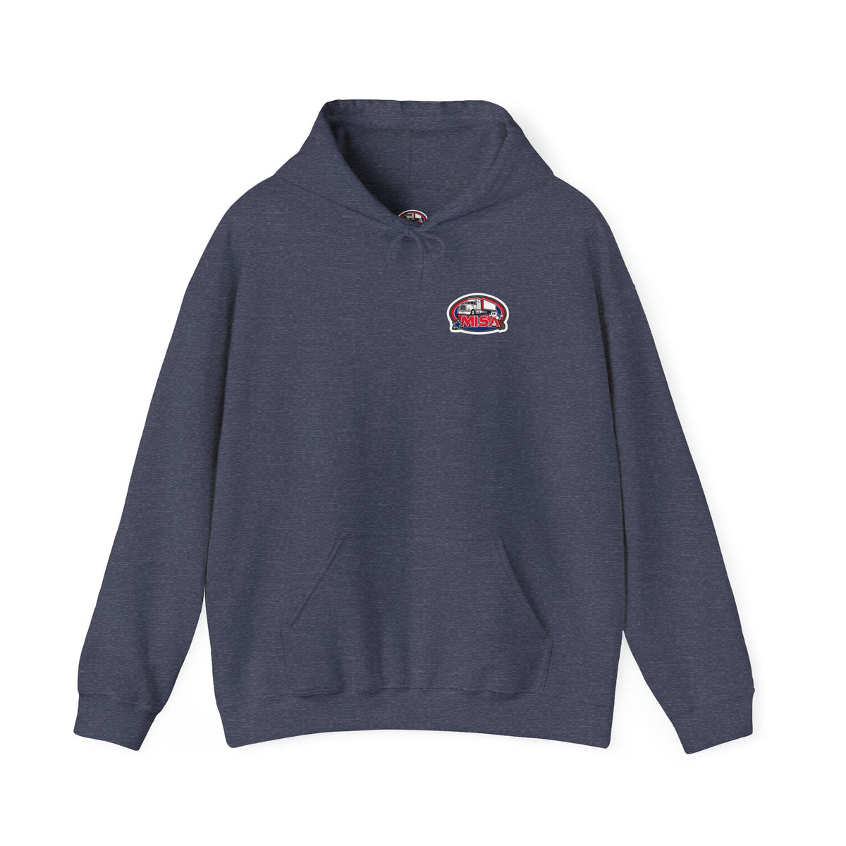 Navy vintage-inspired graphic hoodie by Printify featuring USA map and eagle design, perfect for adventure seekers.