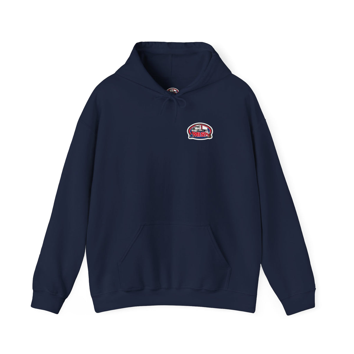 Navy vintage-inspired graphic hoodie by Printify featuring USA map and eagle design, perfect for adventure seekers.