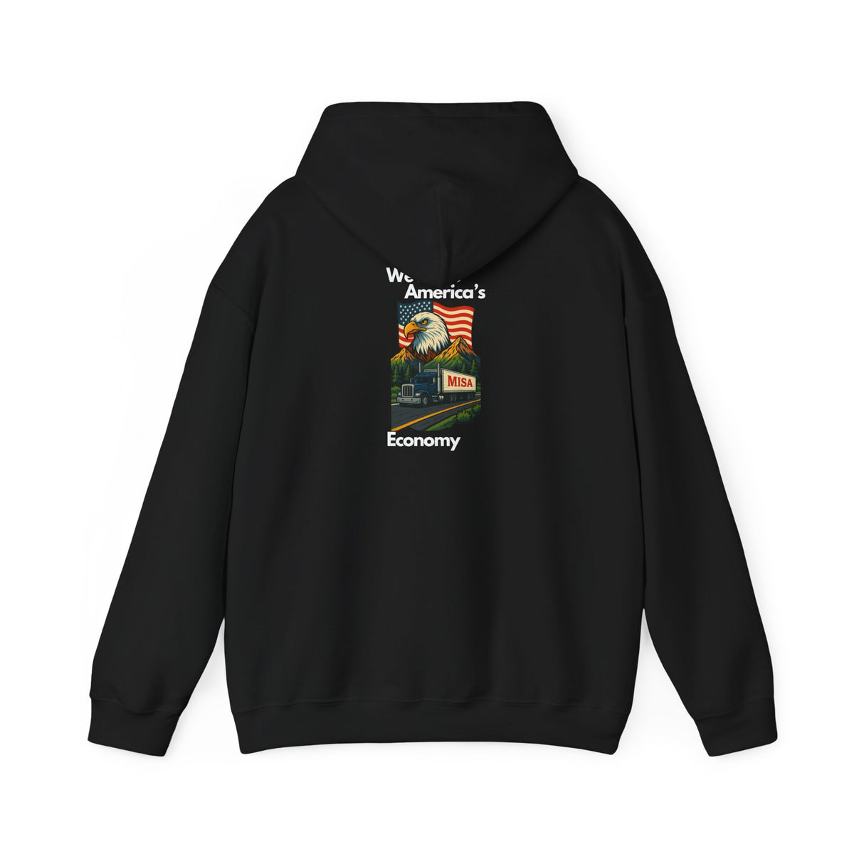 Navy vintage-inspired Printify hoodie with USA map and eagle graphic, perfect for adventure seekers.