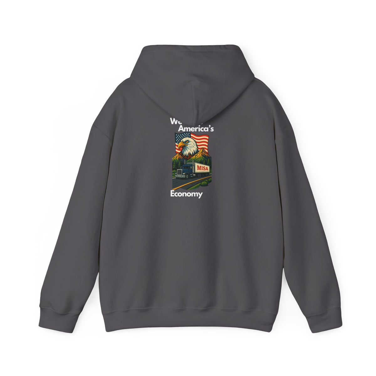 Vintage-inspired navy graphic hoodie by Printify featuring USA map and eagle design, perfect for adventure seekers.
