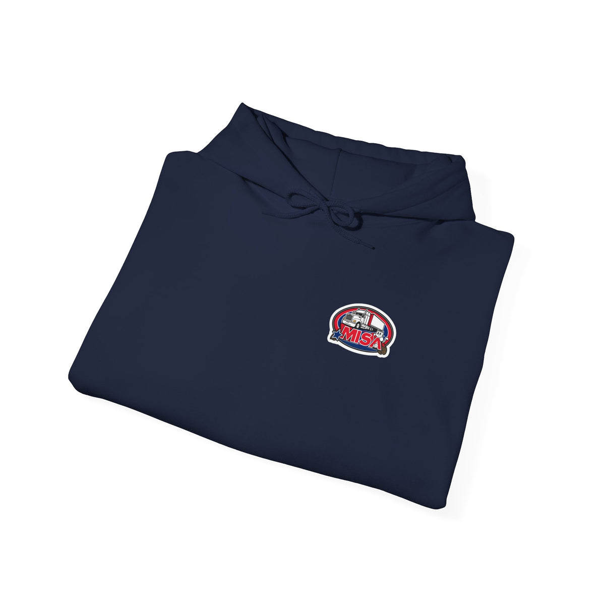 Navy vintage-inspired graphic hoodie by Printify featuring USA map and eagle design for adventure seekers.