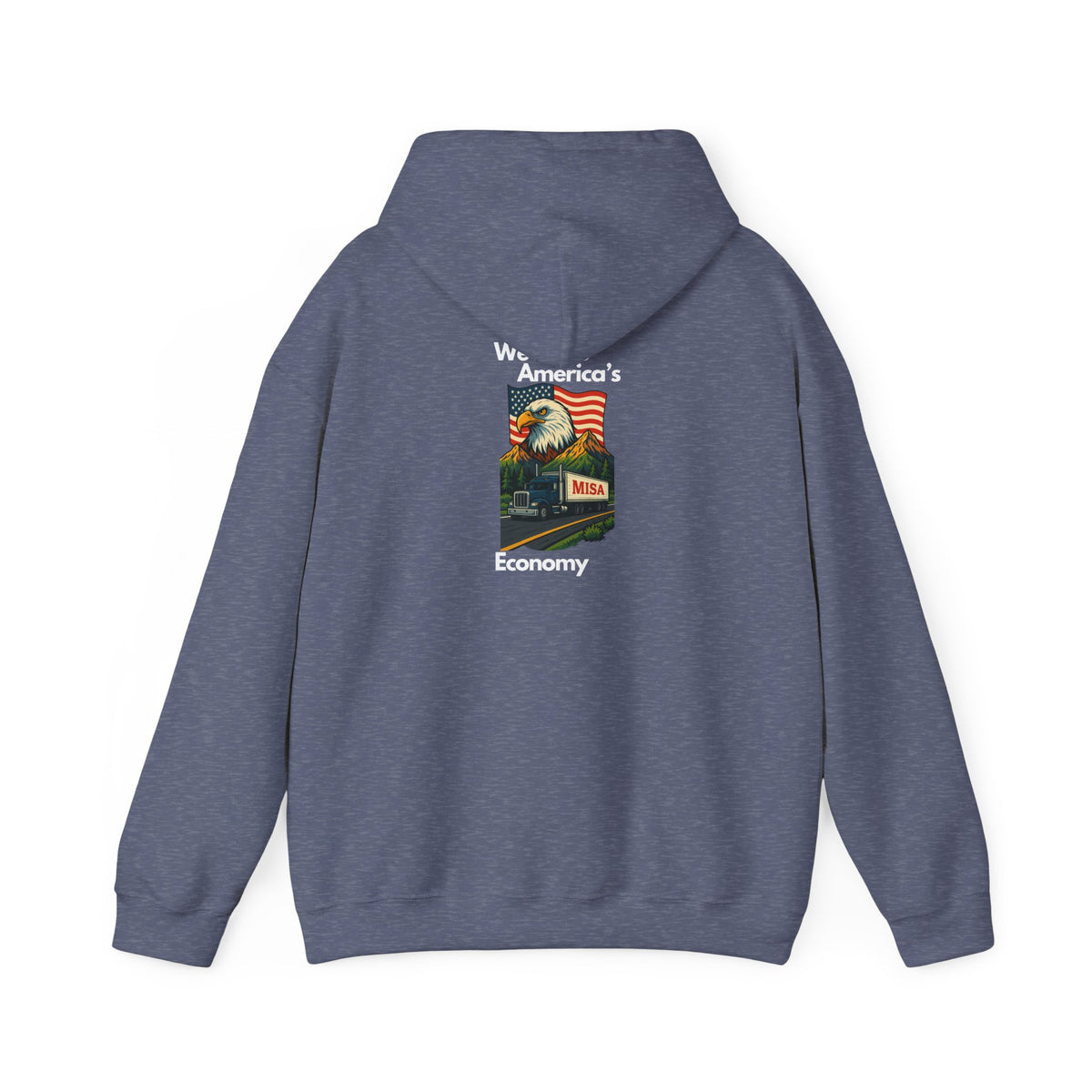 Navy vintage-inspired graphic hoodie by Printify featuring a USA map and eagle design for adventure seekers.