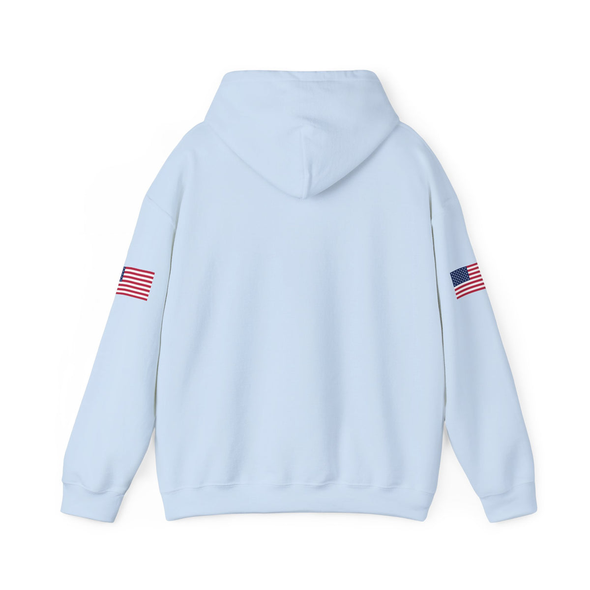 Grey trucker hoodie with "Make Trucking Great Again" slogan and American flag sleeves, casual printify hoodie for truck enthusiasts.