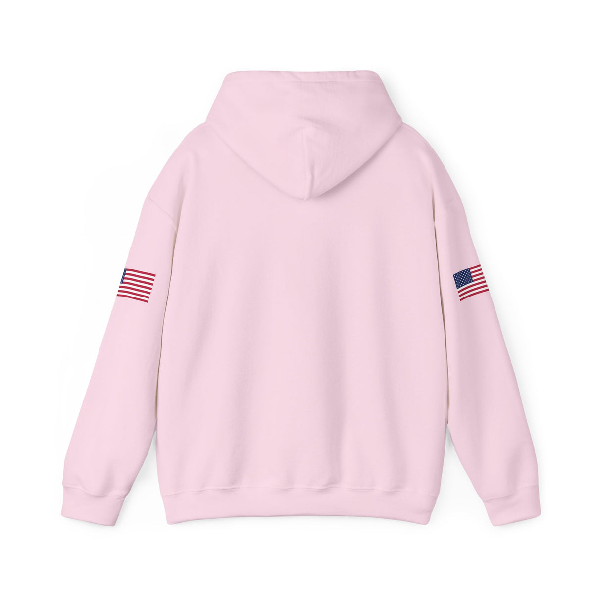 Gray Trucker Hoodie by Printify with "Make Trucking Great Again" text and American flag sleeves, casual and patriotic style.