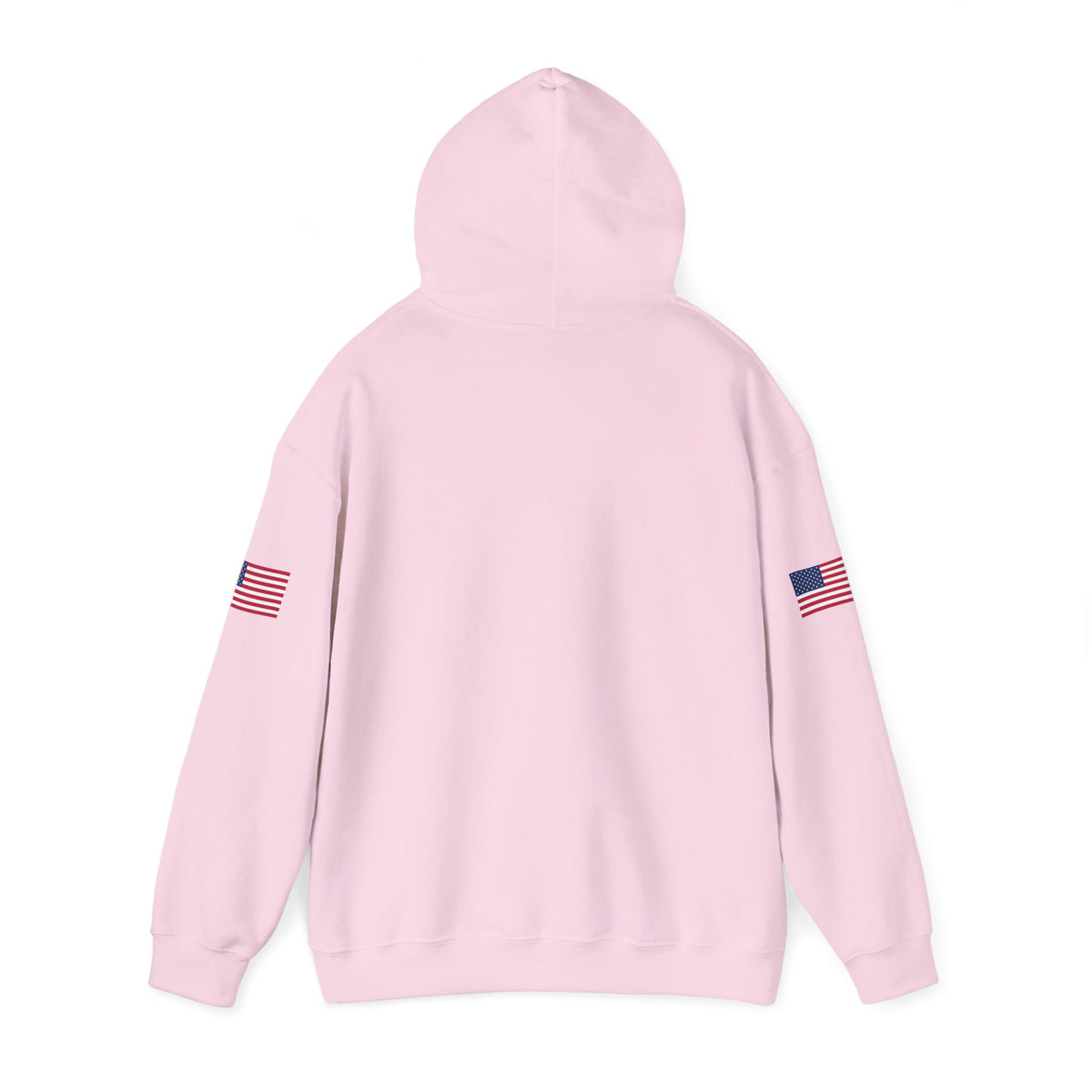 Printify grey trucker hoodie with "Make Trucking Great Again" slogan and American flag sleeve design.