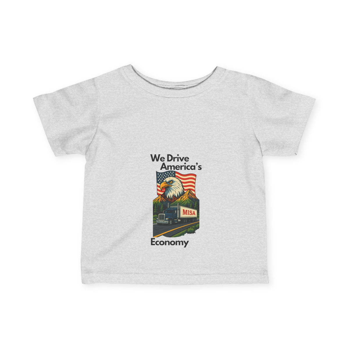 Cute infant fine jersey T-shirt from Printify's America's Economy Infants Tee collection, featuring a toddler wearing a stylish kids' shirt.