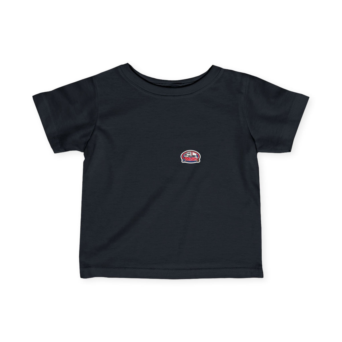 Black funny infant T-shirt by Printify with humorous "Sir, You Can't Park Here" print, designed for babies aged 6 months.