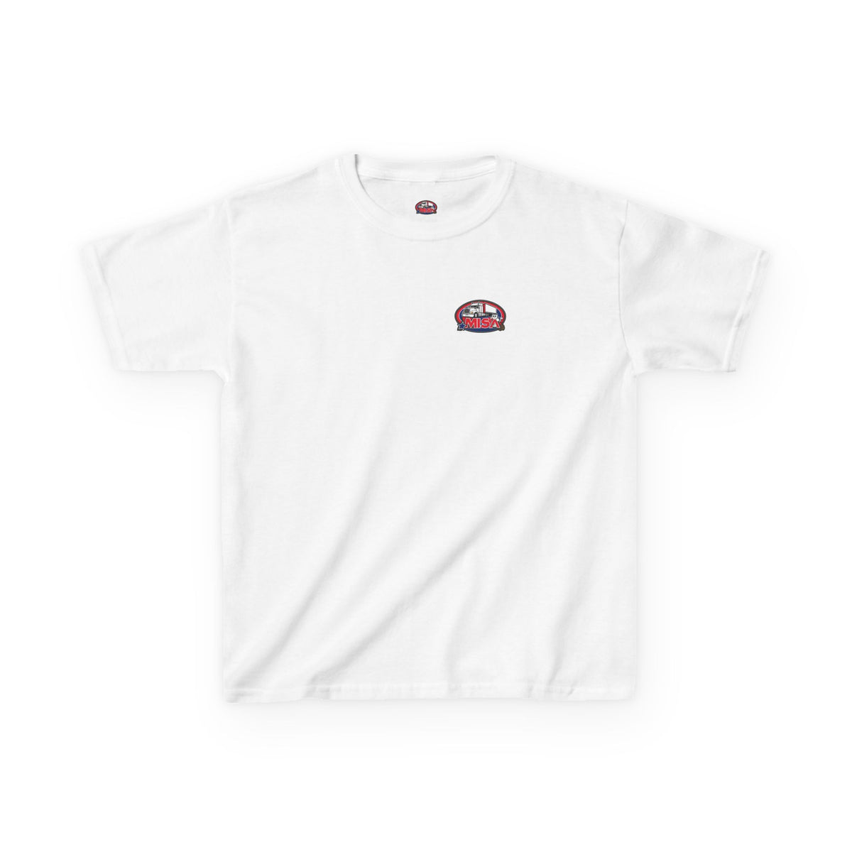 Purple kids' T-shirt by Printify featuring a truck graphic and humorous "Sir, You Can't Park Here!" slogan.