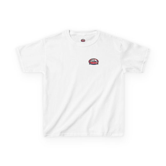 Purple kids' T-shirt by Printify featuring a truck graphic and humorous "Sir, You Can't Park Here!" slogan.