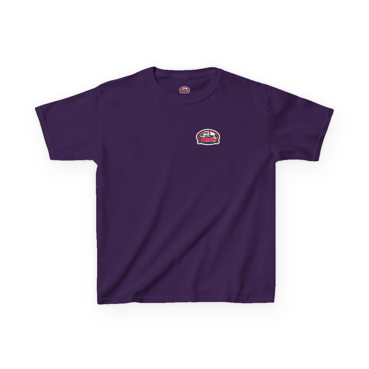 Purple kids' t-shirt by Printify with a truck graphic and humorous "Sir, You Can't Park Here!" slogan.
