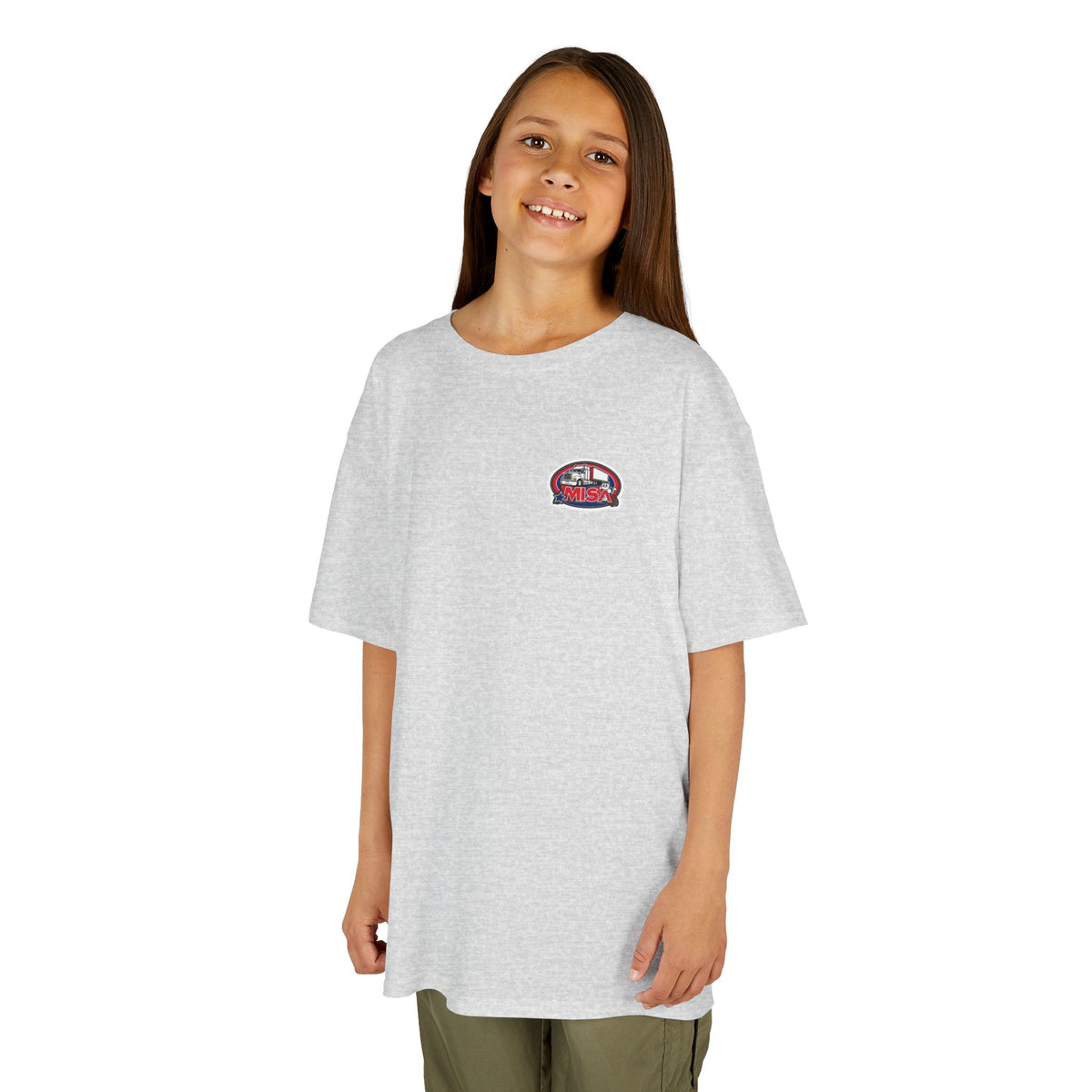 Purple kids' T-shirt by Printify featuring a humorous truck design and the phrase "Sir, You Can't Park Here!" on the front.