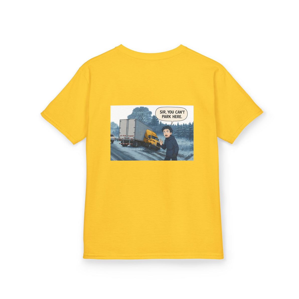Purple kids' T-shirt from Printify featuring a humorous truck design with "Sir, You Can't Park Here!" text.