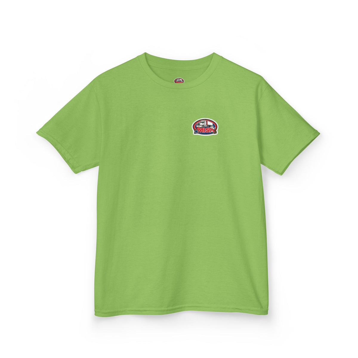Purple kids' T-shirt with a truck design and humorous "Sir, You Can't Park Here!" text, by Printify.