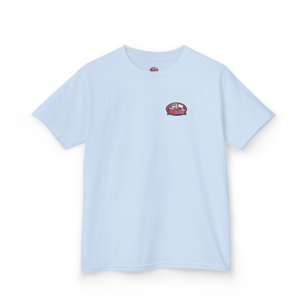 Purple kids' T-shirt with a truck design and humorous "Sir, You Can't Park Here!" message, by Printify.