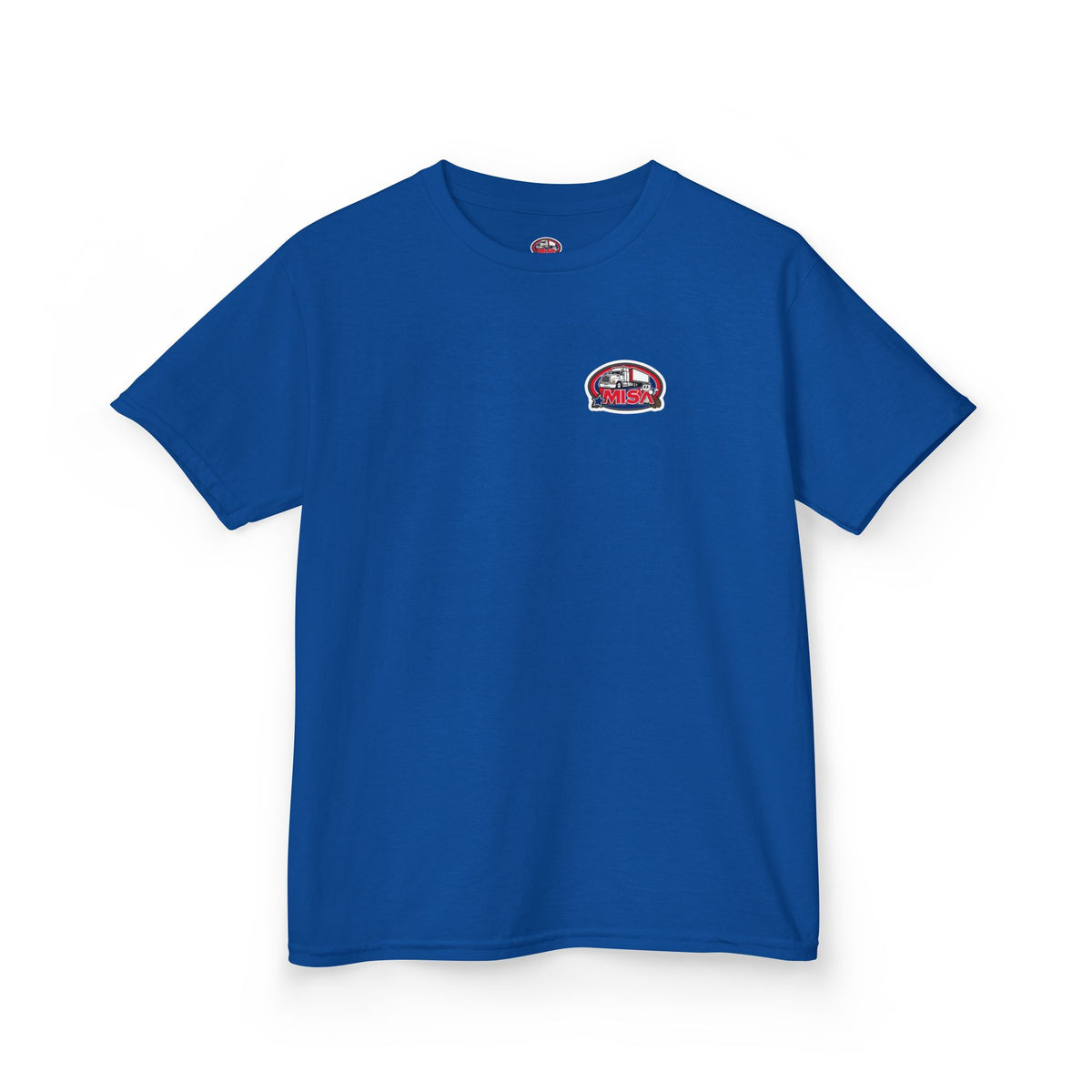 Purple kids' t-shirt with a truck design and humorous "Sir, You Can't Park Here!" text, from Printify.