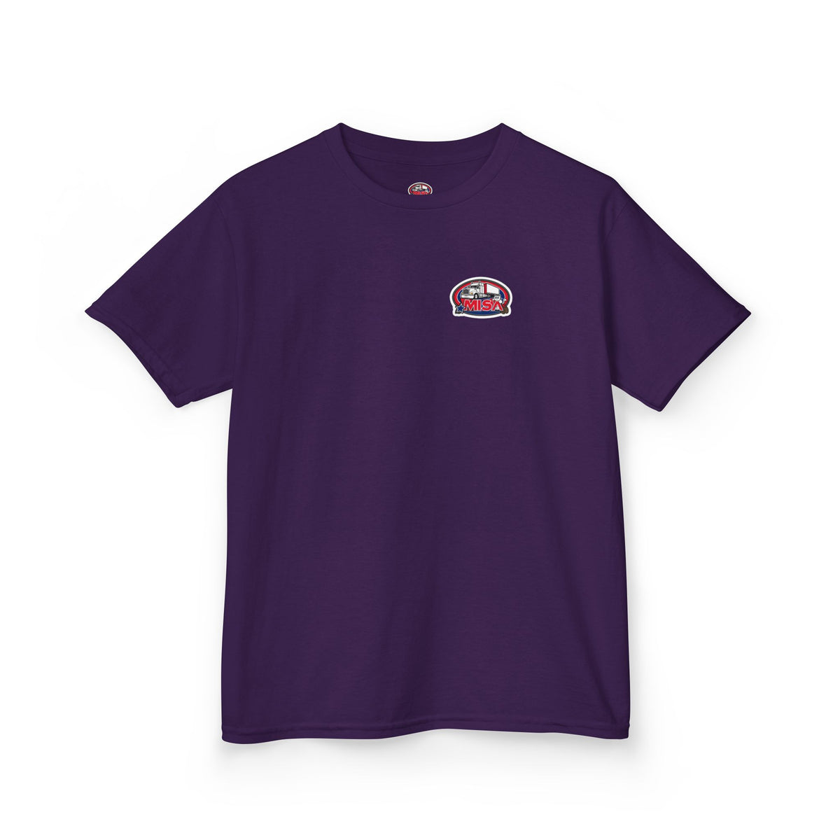 Purple kids' t-shirt from Printify with a truck design and humorous "Sir, You Can't Park Here!" print, casual kids clothing.