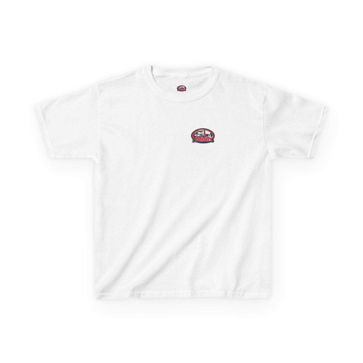 Red kids heavy cotton tee with humorous truck parking graphic, perfect for young adventurers, by Printify.