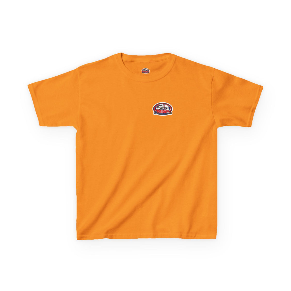 Red kids heavy cotton tee by Printify featuring humorous truck parking design for young adventurers.
