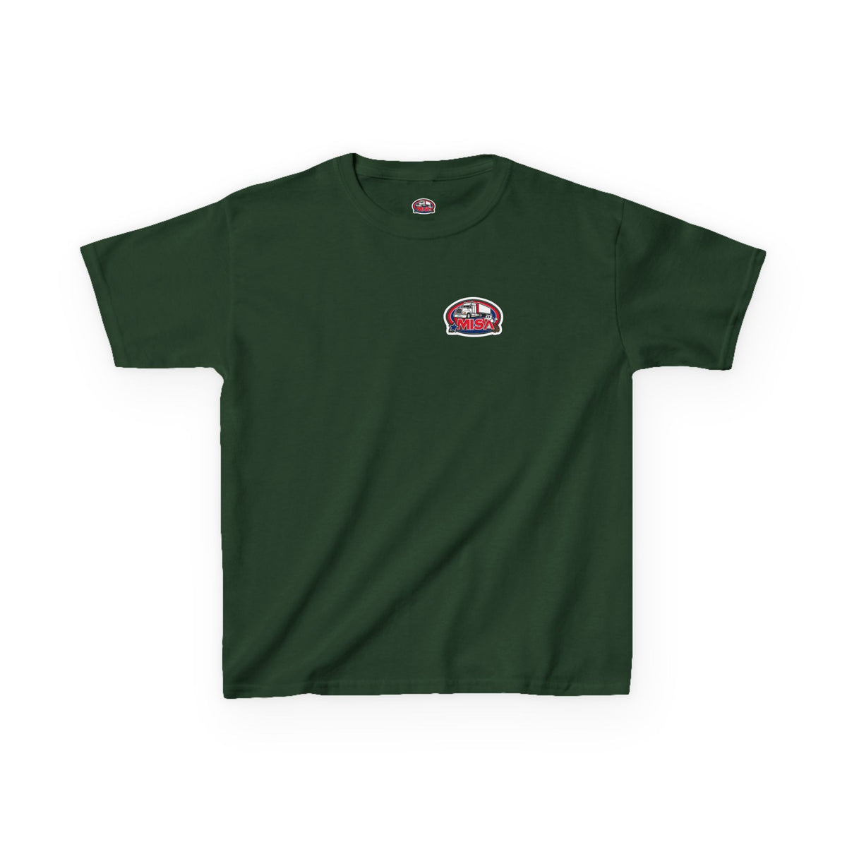 Red kids heavy cotton T-shirt with humorous truck parking graphic, perfect for young adventurers, by Printify.
