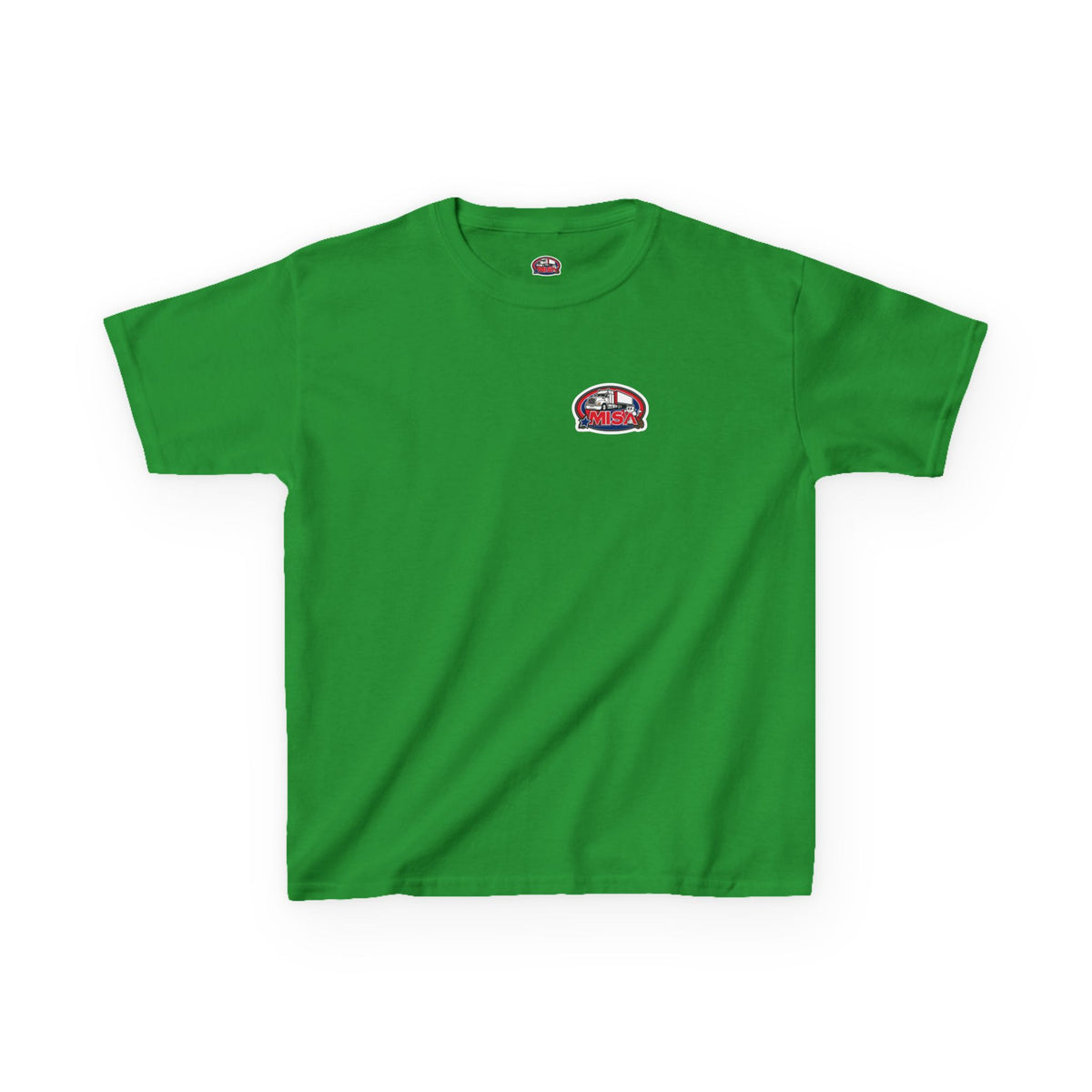 Red kids heavy cotton T-shirt featuring a humorous truck parking design, ideal for young adventurers, by Printify.