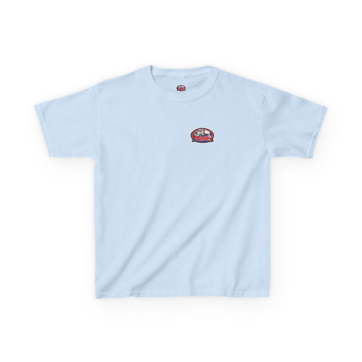 Red kids heavy cotton T-shirt with humorous truck parking graphic, perfect for young adventurers, by Printify.