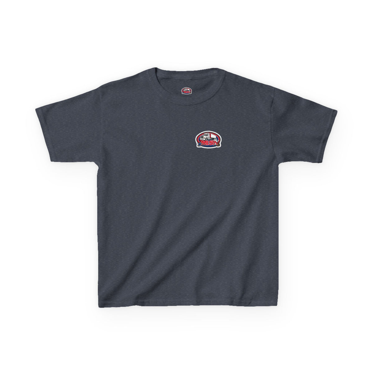 Kids heavy cotton T-shirt by Printify featuring a humorous truck parking design for young adventurers, in red, size XS.