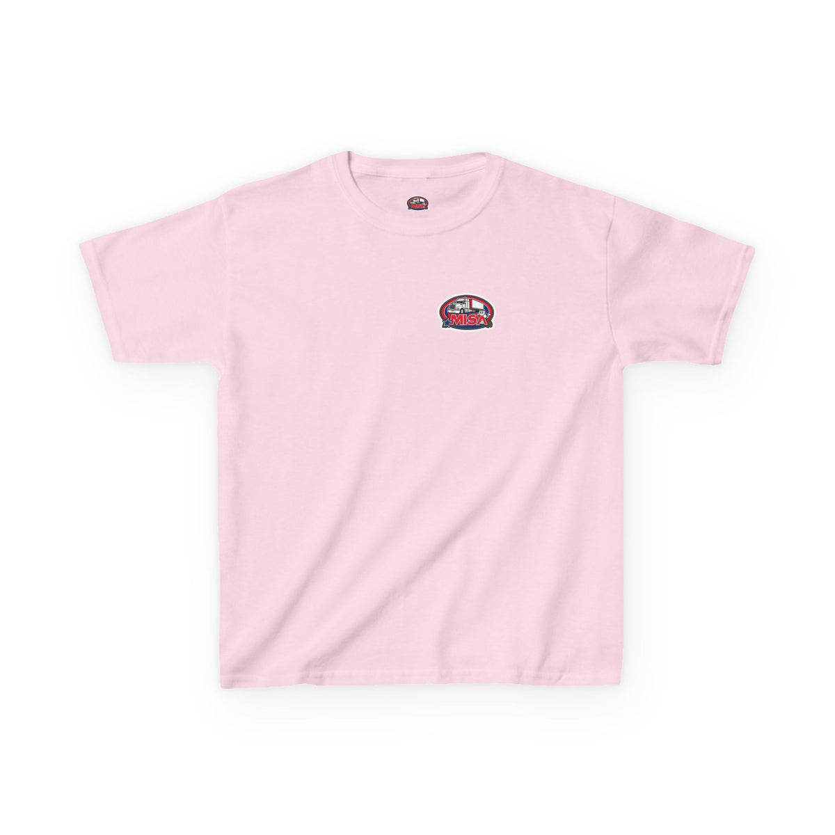 Red kids' heavy cotton truck parking tee by Printify featuring a humorous truck design for young adventurers.