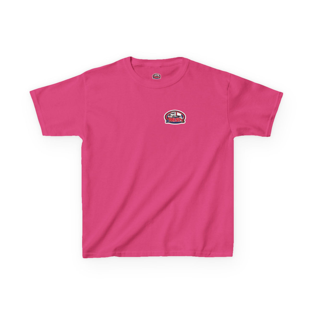 Red kids' heavy cotton truck parking T-shirt by Printify featuring humorous truck graphic for young adventurers.